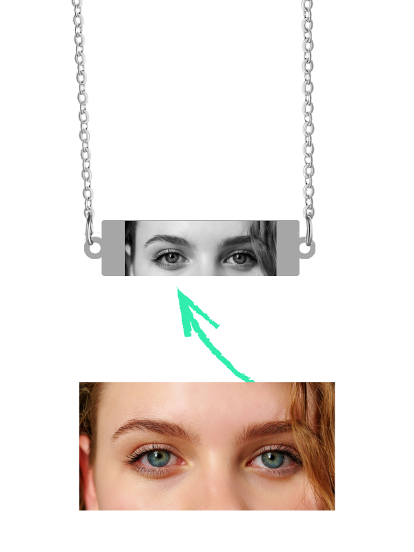 Kişiye Özel Lazer İşleme Göz Resimli Dikdörtgen Kolye