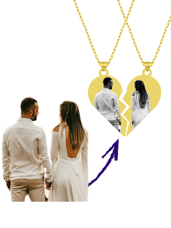 Çiftlere Özel Lazer İşleme Kırık Kalp Kolye