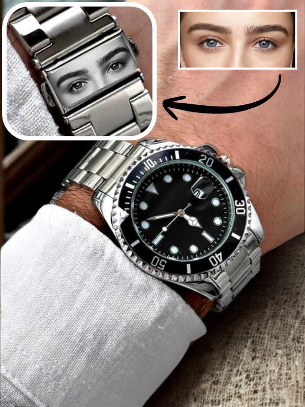 Kişiye Özel Resim İşlemeli Çelik Erkek Saati