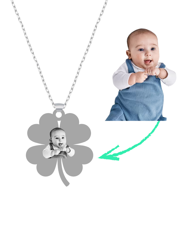 Kişiye Özel Lazer İşleme Resimli Yonca Kolye