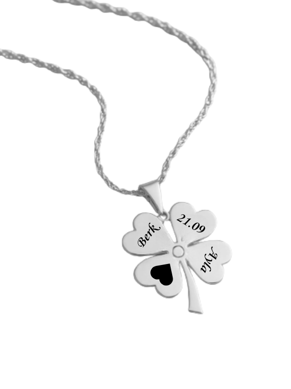 Kişiye Özel Yazılı 4 Yapraklı Yonca Kolye