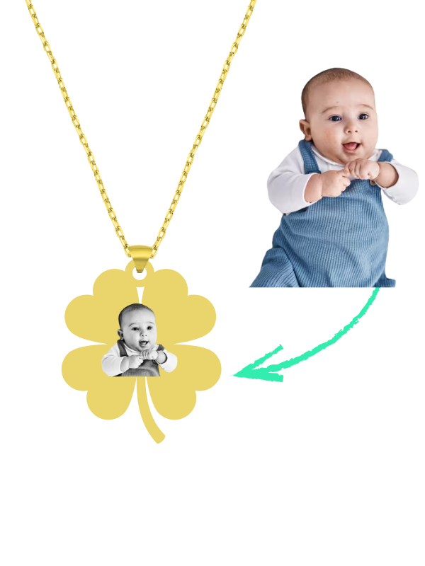 Kişiye Özel Lazer İşleme Resimli Yonca Kolye