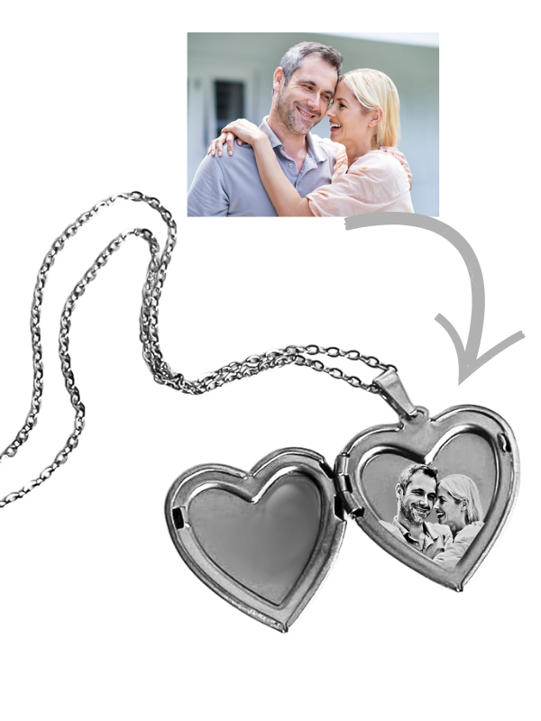 Kişiye Özel Lazer İşleme Resimli Kapaklı Kalp Kolye